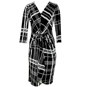 Thalia Sodi Black & Silver Chain-Print Midi Wrap Dress Small NWT
